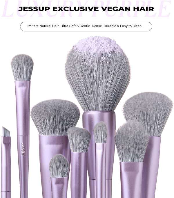 Jessup Makeup Brushes Set Professional 14pcs Vegan Make Up Brushes, Foundation Eyeshadow Concealer Contour Powder Blush Blending Eyeliner Brush, Premium Synthetic Fiber, Luxury Purple T512 - Image 5