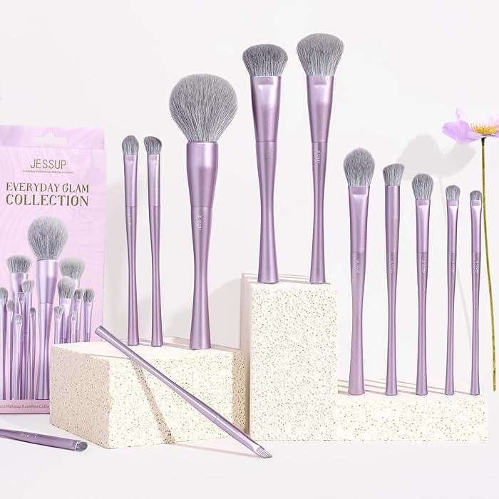 Jessup Makeup Brushes Set Professional 14pcs Vegan Make Up Brushes, Foundation Eyeshadow Concealer Contour Powder Blush Blending Eyeliner Brush, Premium Synthetic Fiber, Luxury Purple T512 - Image 7