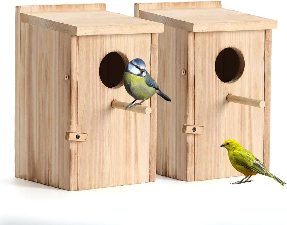 2 Pack Bird Houses for Outside, Wooden Birdhouse Kit with Front Clean-Out Door, Solid Wood Outdoor Nesting Box for Backyard Birdwatching - Image 1
