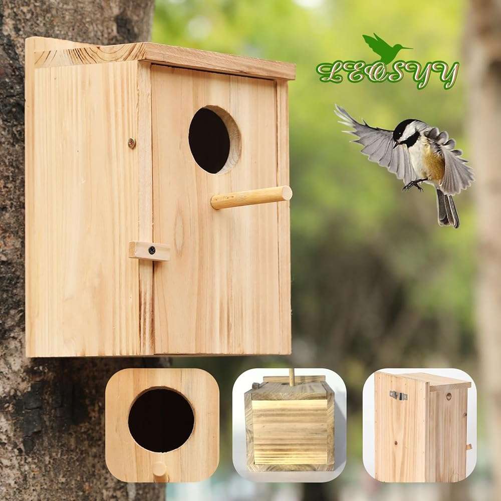 2 Pack Bird Houses for Outside, Wooden Birdhouse Kit with Front Clean-Out Door, Solid Wood Outdoor Nesting Box for Backyard Birdwatching - Image 4