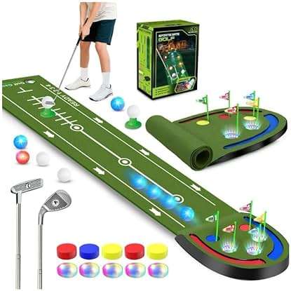 TERRAMUS Upgraded Golf Putting Mat for Kids, Putting Green with LED Light up Holes, Glowing Balls, 2 Clubs, Toy Golf Set, Golfing Mats Indoor Outdoor, Sport Game Golf Gift for for Kids Teens Family - Image 1