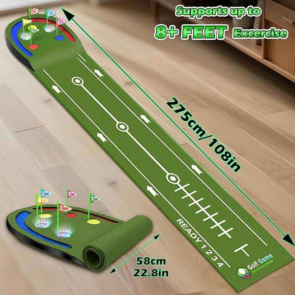 TERRAMUS Upgraded Golf Putting Mat for Kids, Putting Green with LED Light up Holes, Glowing Balls, 2 Clubs, Toy Golf Set, Golfing Mats Indoor Outdoor, Sport Game Golf Gift for for Kids Teens Family - Image 2