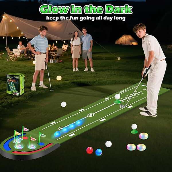 TERRAMUS Upgraded Golf Putting Mat for Kids, Putting Green with LED Light up Holes, Glowing Balls, 2 Clubs, Toy Golf Set, Golfing Mats Indoor Outdoor, Sport Game Golf Gift for for Kids Teens Family - Image 5