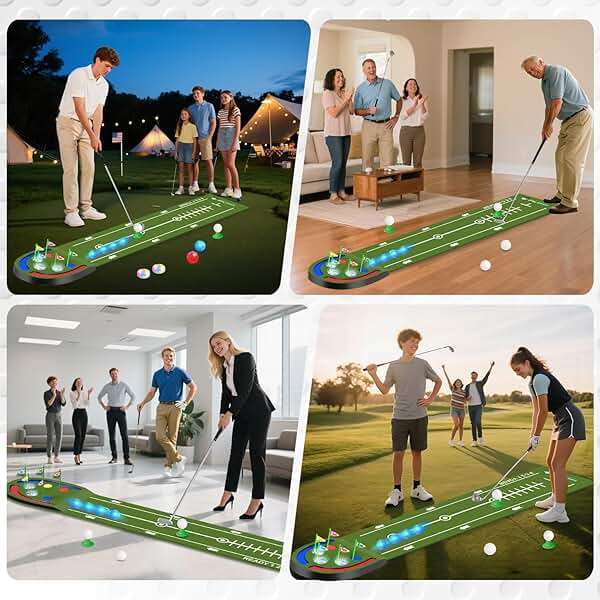 TERRAMUS Upgraded Golf Putting Mat for Kids, Putting Green with LED Light up Holes, Glowing Balls, 2 Clubs, Toy Golf Set, Golfing Mats Indoor Outdoor, Sport Game Golf Gift for for Kids Teens Family - Image 6