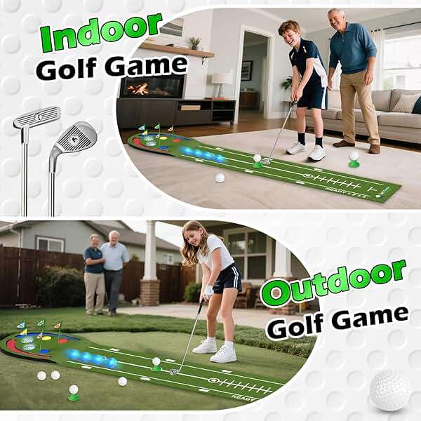 TERRAMUS Upgraded Golf Putting Mat for Kids, Putting Green with LED Light up Holes, Glowing Balls, 2 Clubs, Toy Golf Set, Golfing Mats Indoor Outdoor, Sport Game Golf Gift for for Kids Teens Family - Image 8