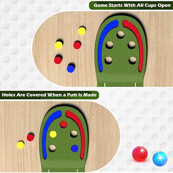 TERRAMUS Upgraded Golf Putting Mat for Kids, Putting Green with LED Light up Holes, Glowing Balls, 2 Clubs, Toy Golf Set, Golfing Mats Indoor Outdoor, Sport Game Golf Gift for for Kids Teens Family - Image 9