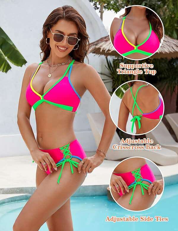 Blooming Jelly Women's Bikini Set Two Piece Swimsuit Triangle Top String Mid Rise Bottom Cheeky Bathing Suit - Image 3