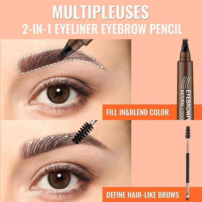 Eyebrow Pencil - Microblading Eyebrow Pen Waterproof 4 Fork Tip Multi-Used Eye Brow Pencils for Women Long-Lasting, Precise Natural Brow Magic Eyebrow Pencil with Hair Like Strokes，LightBrown - Image 2