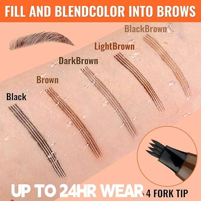 Eyebrow Pencil - Microblading Eyebrow Pen Waterproof 4 Fork Tip Multi-Used Eye Brow Pencils for Women Long-Lasting, Precise Natural Brow Magic Eyebrow Pencil with Hair Like Strokes，LightBrown - Image 3
