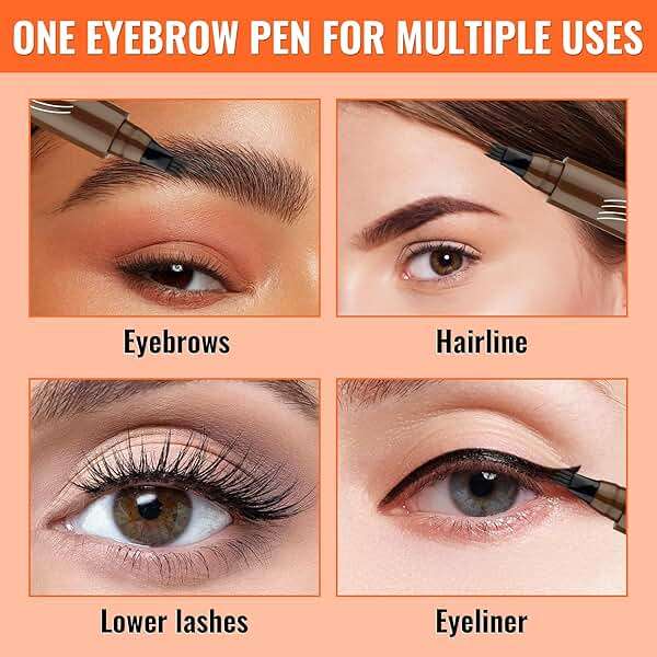 Eyebrow Pencil - Microblading Eyebrow Pen Waterproof 4 Fork Tip Multi-Used Eye Brow Pencils for Women Long-Lasting, Precise Natural Brow Magic Eyebrow Pencil with Hair Like Strokes，LightBrown - Image 4