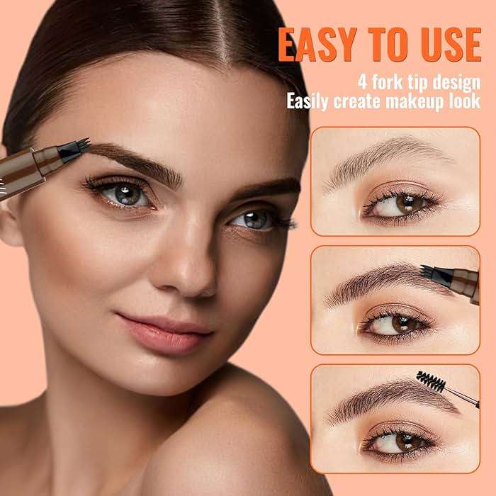 Eyebrow Pencil - Microblading Eyebrow Pen Waterproof 4 Fork Tip Multi-Used Eye Brow Pencils for Women Long-Lasting, Precise Natural Brow Magic Eyebrow Pencil with Hair Like Strokes，LightBrown - Image 5