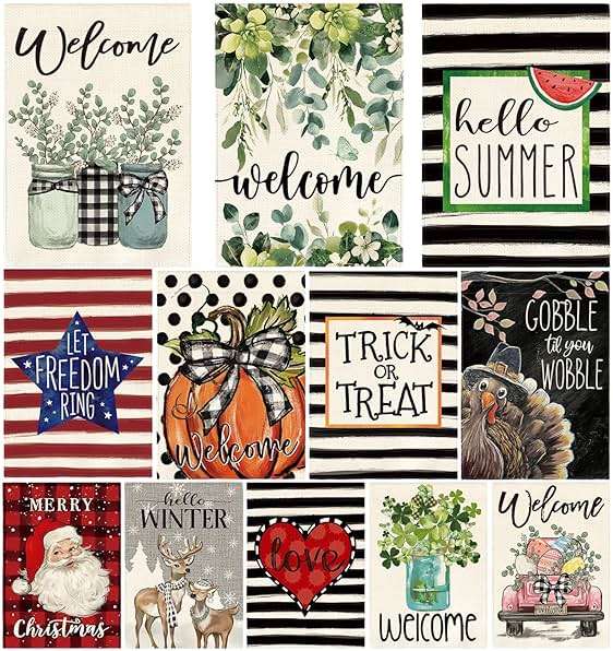 AVOIN colorlife Set of 12 Seasonal Holiday Garden Flag 12x18 Inch Double Sided Outside, Welcome Farmhouse Yard Outdoor Flag - Image 1