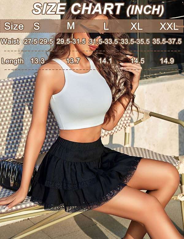 Avidlove Women's Mini Skirt Basic High Waisted Tiered Ruffles Short Lace Hem Cute Lingerie Skirts S-XXL - Image 6