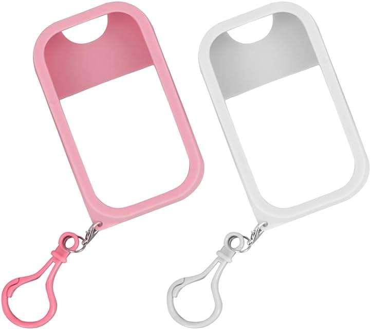 ymkupe 2PCS Silicone Case Compatible with Hand Sanitizer Spray, Protective Case with Keychain for Power Mist and Glow Mist 1.69fl.oz, Hand Sanitizer Spray Accessory (White & Pink) - Image 1