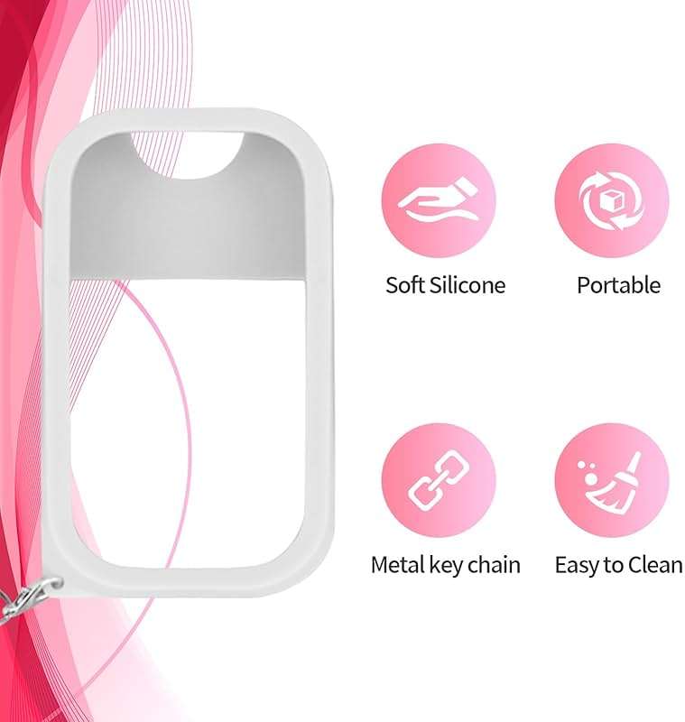 ymkupe 2PCS Silicone Case Compatible with Hand Sanitizer Spray, Protective Case with Keychain for Power Mist and Glow Mist 1.69fl.oz, Hand Sanitizer Spray Accessory (White & Pink) - Image 4