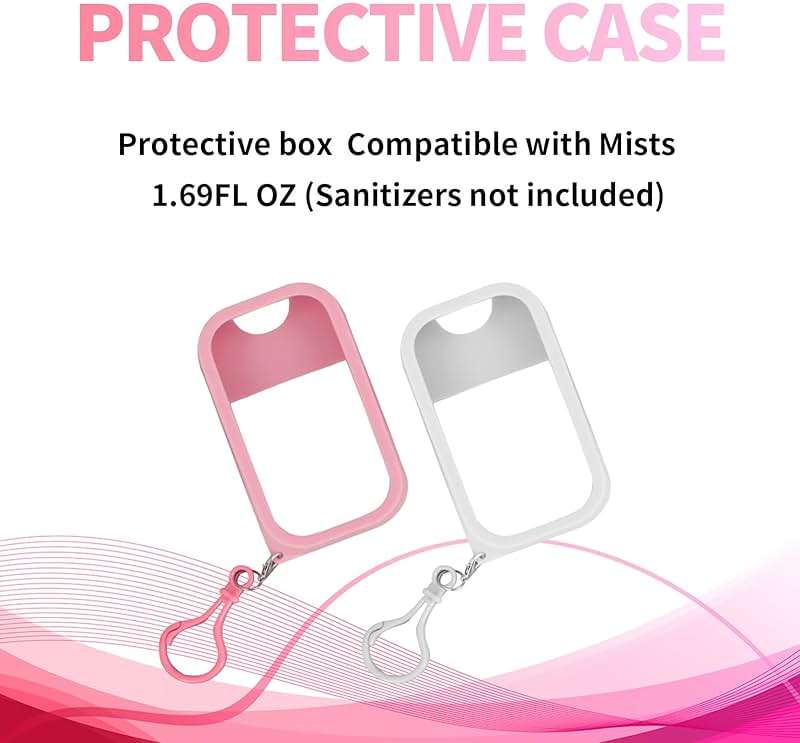 ymkupe 2PCS Silicone Case Compatible with Hand Sanitizer Spray, Protective Case with Keychain for Power Mist and Glow Mist 1.69fl.oz, Hand Sanitizer Spray Accessory (White & Pink) - Image 6