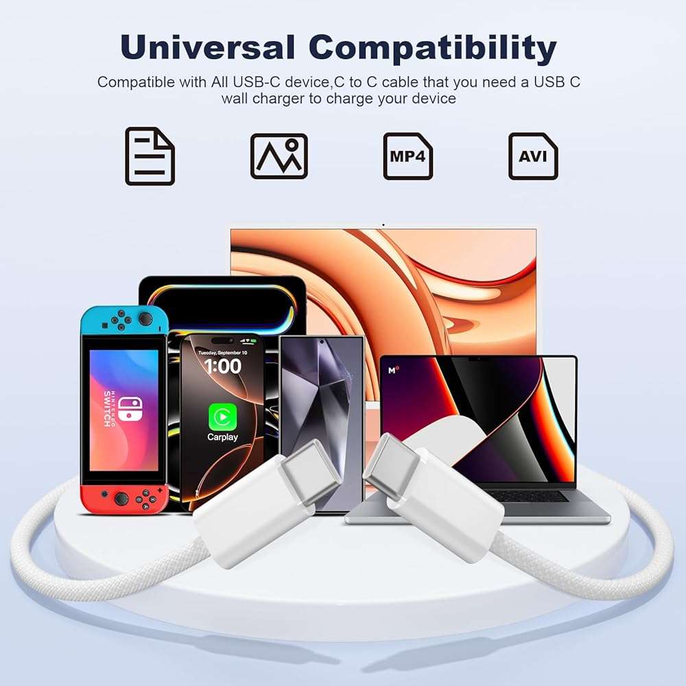 Quickeep USB C to USB C Cable 3FT 2 Pack, Nylon Braided 60W iPhone 17 16 15 Charger Cord, Type C Charger Fast Charging, USBC to USBC Cable for iPhone 17 16 15 Pro Plus Pro Max/iPad Pro/Air - Image 3
