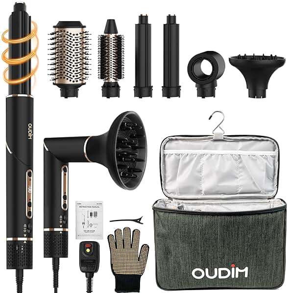 OUDIM 6-in-1 Multi-Functional Hot Air Comb, Interchangeable Brush Head, Negative Ion Hair Dryer Brush and Styler, Brushless Motor with 110000 RPM High-Speed, Rapid Drying, Storage Bag. - Image 1