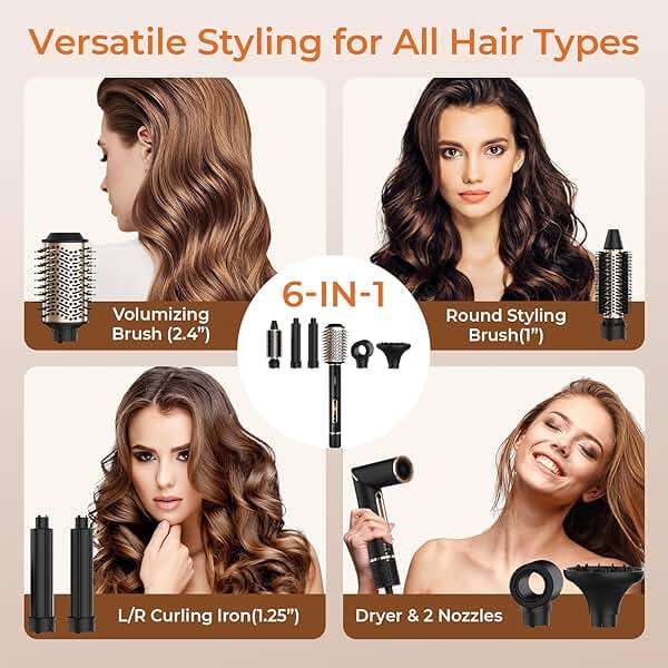 OUDIM 6-in-1 Multi-Functional Hot Air Comb, Interchangeable Brush Head, Negative Ion Hair Dryer Brush and Styler, Brushless Motor with 110000 RPM High-Speed, Rapid Drying, Storage Bag. - Image 2