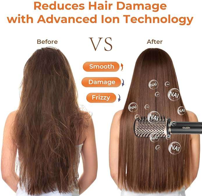 OUDIM 6-in-1 Multi-Functional Hot Air Comb, Interchangeable Brush Head, Negative Ion Hair Dryer Brush and Styler, Brushless Motor with 110000 RPM High-Speed, Rapid Drying, Storage Bag. - Image 3