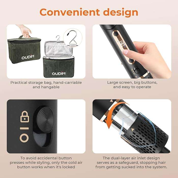 OUDIM 6-in-1 Multi-Functional Hot Air Comb, Interchangeable Brush Head, Negative Ion Hair Dryer Brush and Styler, Brushless Motor with 110000 RPM High-Speed, Rapid Drying, Storage Bag. - Image 9