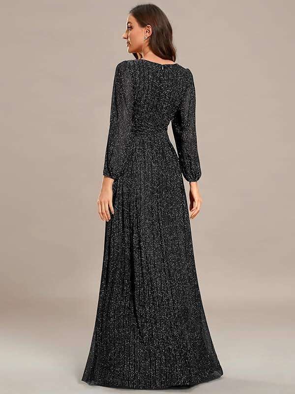 Ever-Pretty Women's A-Line Glitter Formal Dresses V-Neck Long Sleeves Floor Length Evening Gowns Mother of Bride Dress - Image 2