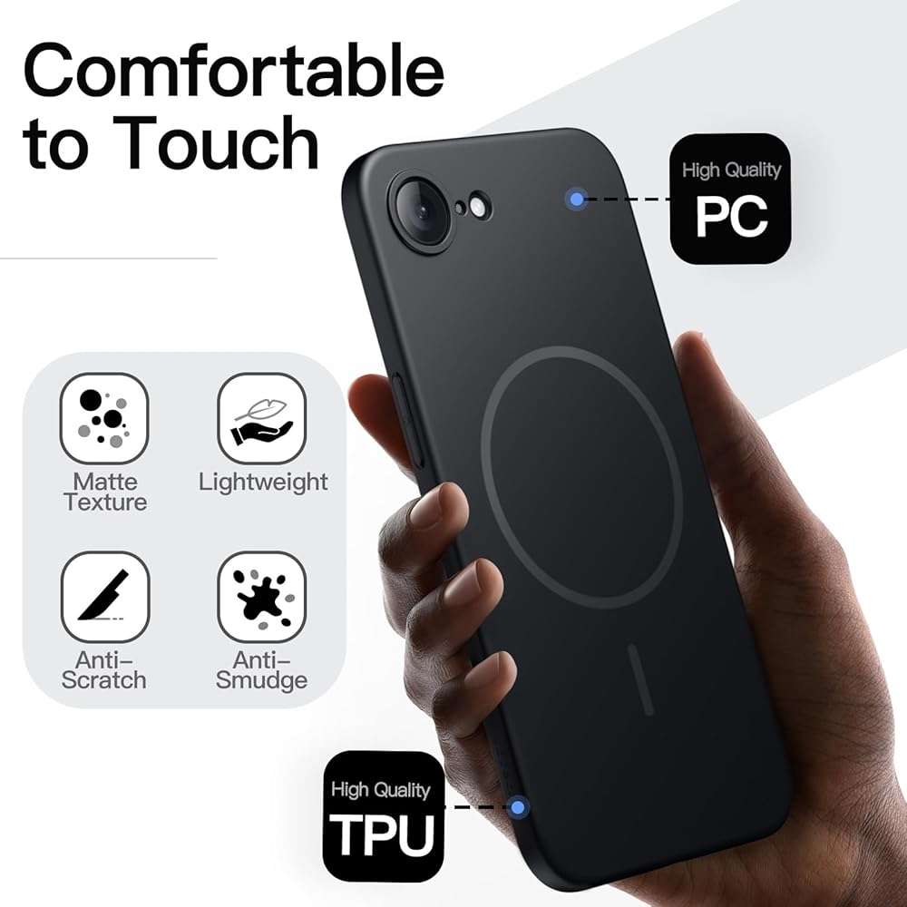 JETech Magnetic Slim Case for iPhone 17e (2026) / iPhone 16e Compatible with MagSafe, Camera Lens Full Protection, Ultra-Thin Lightweight Matte Finish Minimalist Phone Cover (Black) - Image 5