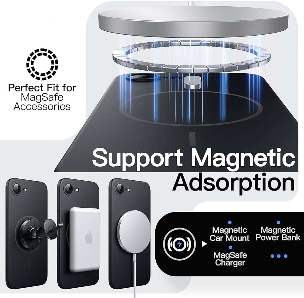 JETech Magnetic Slim Case for iPhone 17e (2026) / iPhone 16e Compatible with MagSafe, Camera Lens Full Protection, Ultra-Thin Lightweight Matte Finish Minimalist Phone Cover (Black) - Image 6