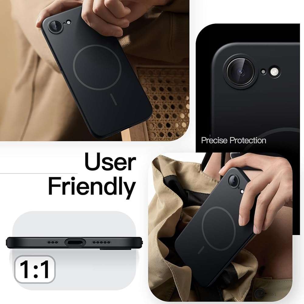 JETech Magnetic Slim Case for iPhone 17e (2026) / iPhone 16e Compatible with MagSafe, Camera Lens Full Protection, Ultra-Thin Lightweight Matte Finish Minimalist Phone Cover (Black) - Image 7