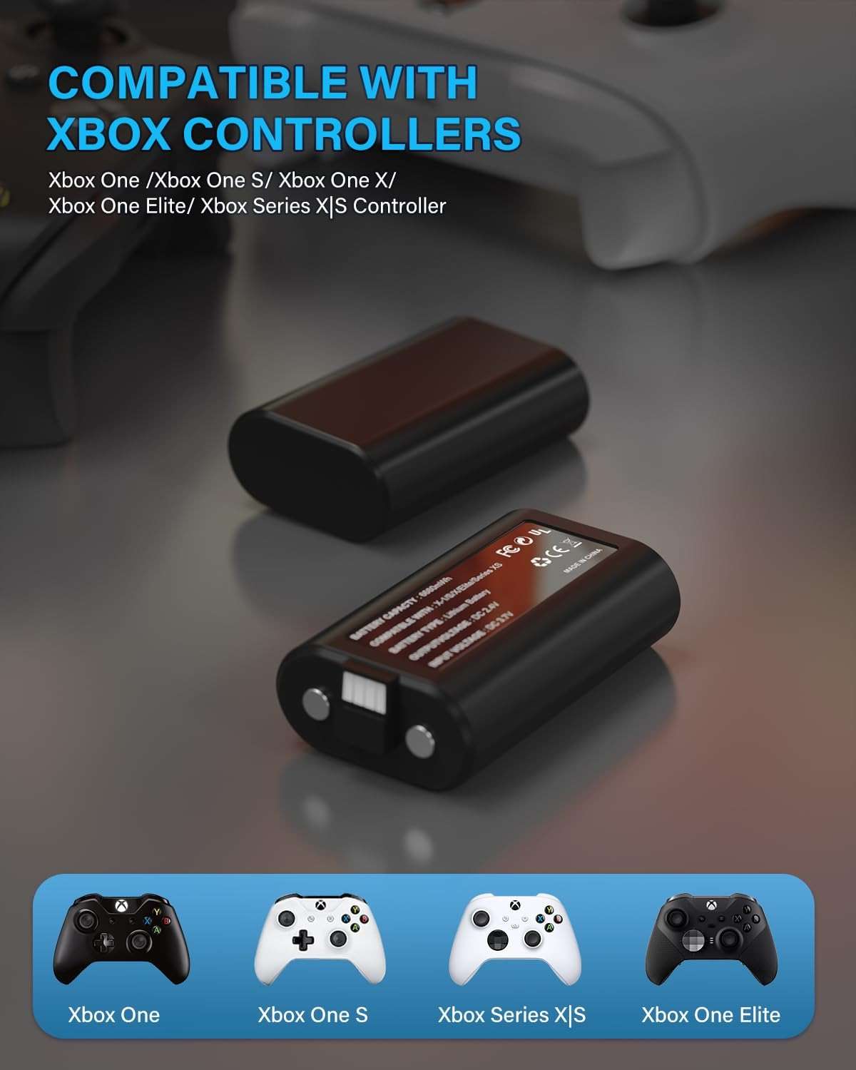 Wzygdzsw 2×6660mWh Rechargeable Battery Pack for Xbox Series X/S & One/S/X/Elite Controllers, Overcharge/Short-Circuit Protection | Play & Charge, FCC/CE Certified (Includes 2 Battery Only) - Image 2