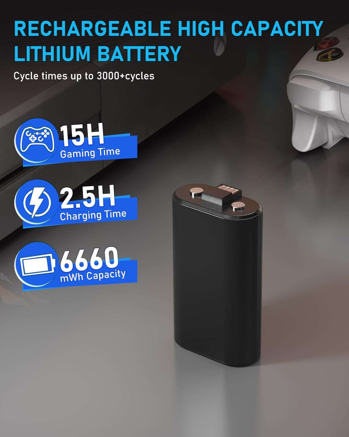 Wzygdzsw 2×6660mWh Rechargeable Battery Pack for Xbox Series X/S & One/S/X/Elite Controllers, Overcharge/Short-Circuit Protection | Play & Charge, FCC/CE Certified (Includes 2 Battery Only) - Image 4