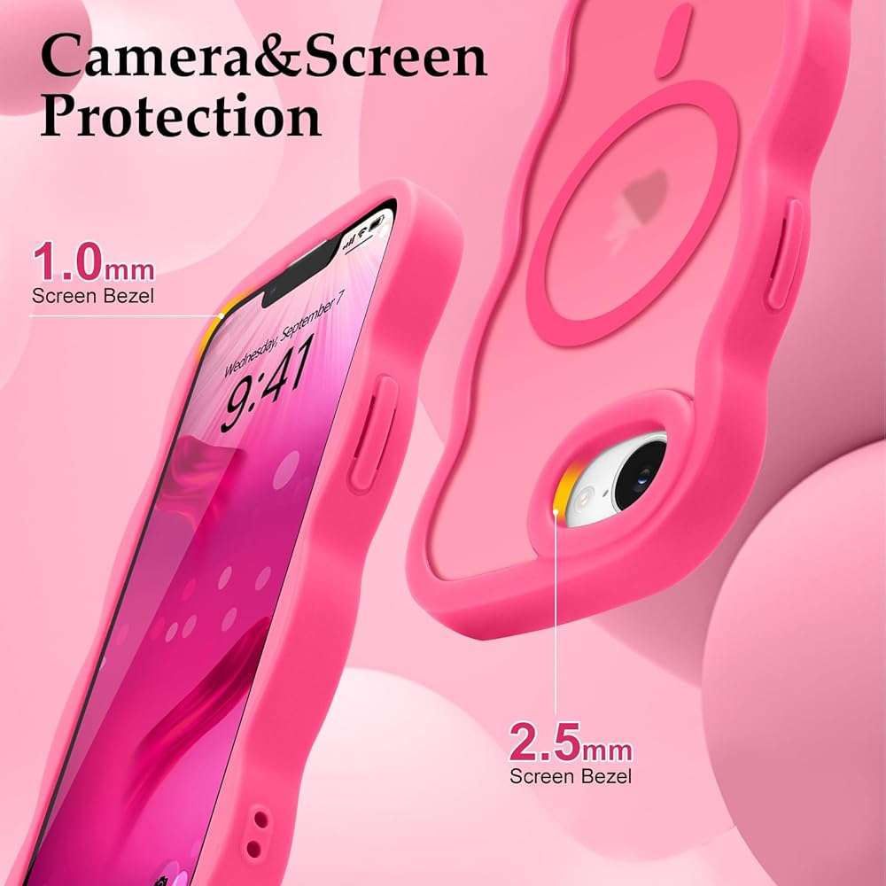 Pepmune for iPhone 17e/16e Case, Curly Wavy Frame Hard Translucent Matte Clear Back Cover for Women Men Compatible with Magsafe TPU Shockproof Drop Protection Phone Case for iPhone 16e/17e, Hot Pink - Image 5