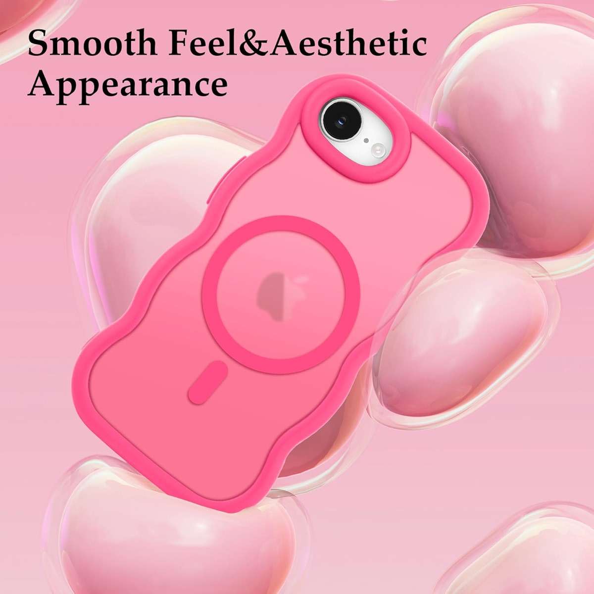 Pepmune for iPhone 17e/16e Case, Curly Wavy Frame Hard Translucent Matte Clear Back Cover for Women Men Compatible with Magsafe TPU Shockproof Drop Protection Phone Case for iPhone 16e/17e, Hot Pink - Image 6