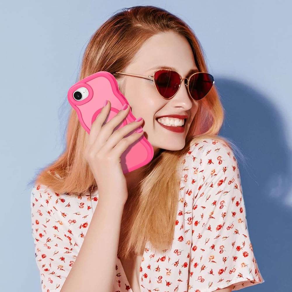 Pepmune for iPhone 17e/16e Case, Curly Wavy Frame Hard Translucent Matte Clear Back Cover for Women Men Compatible with Magsafe TPU Shockproof Drop Protection Phone Case for iPhone 16e/17e, Hot Pink - Image 7