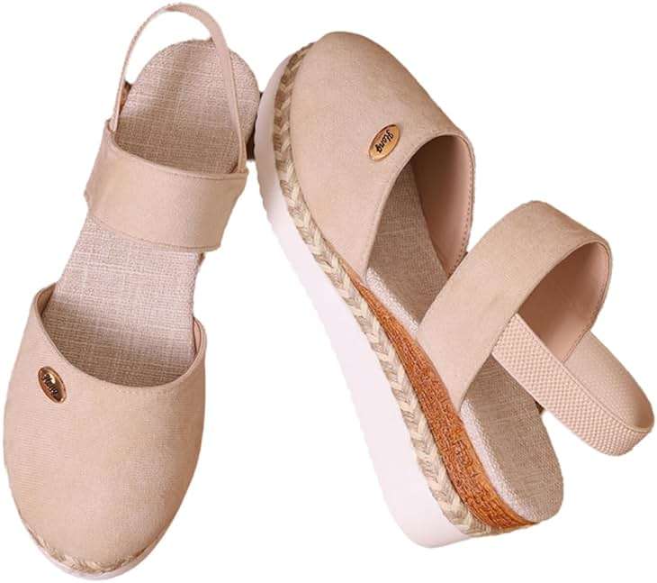 Closed Toe Platform Wedge Sandals Espadrilles Wedges for Women 2025 Dressy Flat Open Toe Comfortable Anti Slip Summer Shoes with Adjustable Buckle Ankle Strap - Image 2