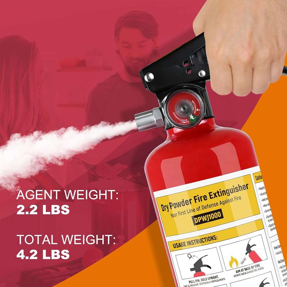 ABC Fire Extinguisher for Home- 1-A:10-B:C Rated Dry Chemical Extinguisher, Extintor Para Carro Fire Safety Equipment with Quick-Release Handle for Kitchen, Business, Vehicle - Image 5