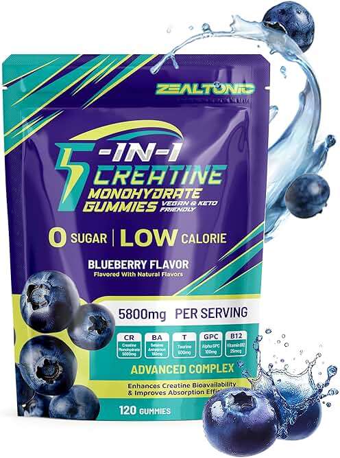 Zealtonic Creatine Monohydrate Gummies 5800mg with Betaine & Alpha GPC | 0 Sugar | Pre Workout Energy Booster for Men & Women | Muscle Growth & Boost Strength & Faster Recovery | (120, Blueberry) - Image 7