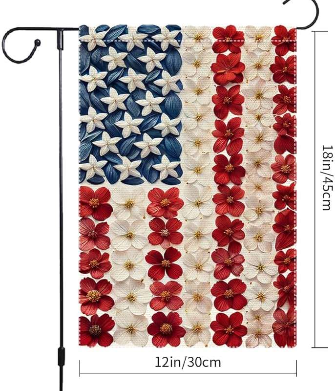 Memorial Day Spring Summer Garden Flag Small Patriotic Garden Flags Burlap Outside Lawn Patio Yard Outdoor 4th of July Floral Decoration 12x18 Inch Double-Sided - Image 3