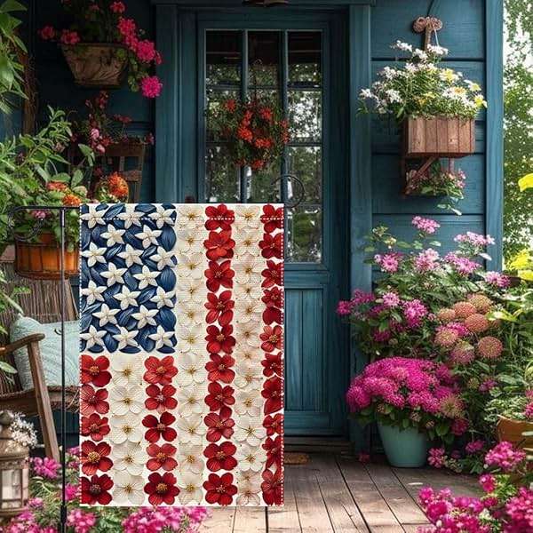 Memorial Day Spring Summer Garden Flag Small Patriotic Garden Flags Burlap Outside Lawn Patio Yard Outdoor 4th of July Floral Decoration 12x18 Inch Double-Sided - Image 5