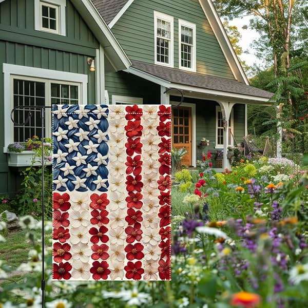 Memorial Day Spring Summer Garden Flag Small Patriotic Garden Flags Burlap Outside Lawn Patio Yard Outdoor 4th of July Floral Decoration 12x18 Inch Double-Sided - Image 8