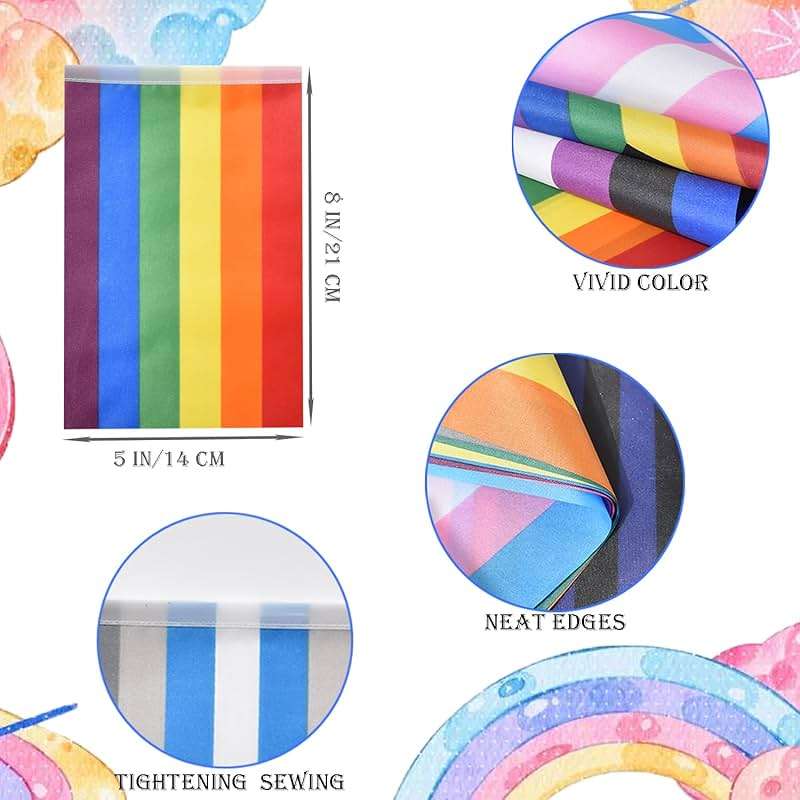 Lebei 2 Pack Progress Gay Pride Flags Banner Bunting Rainbow LGBTQ Intersex Garland String Decorations 40Feet 30Flags 5x8 Inch - Image 2