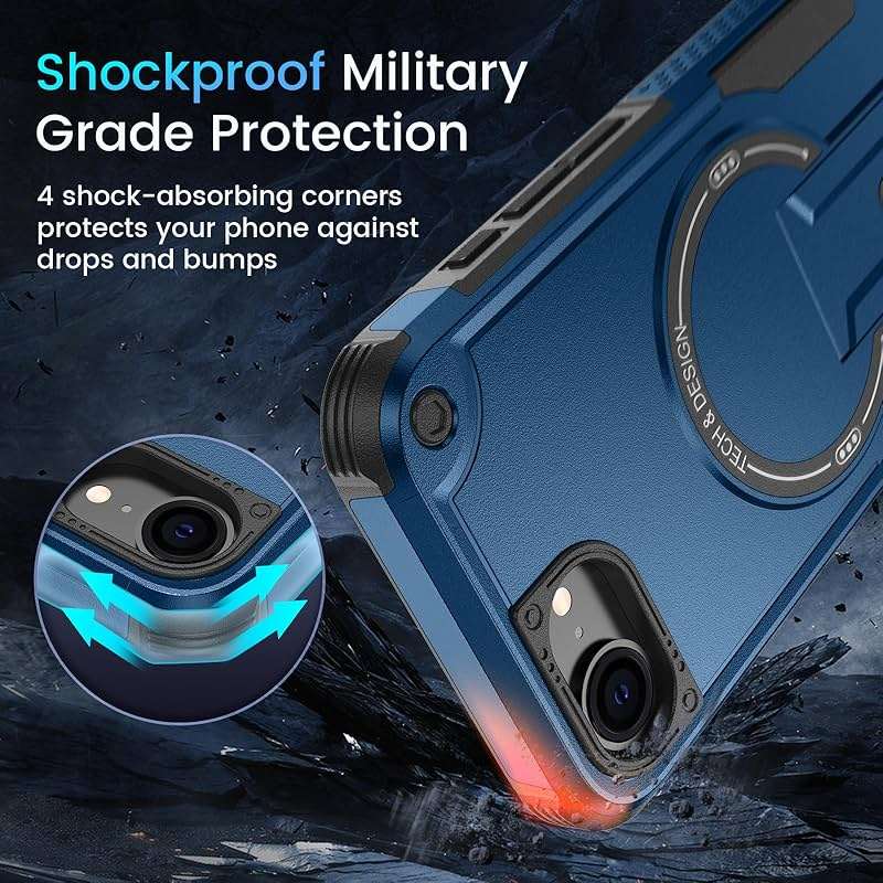 Caka for iPhone 16e & iPhone 17e Case, Compatible with MagSafe, Built-in Kickstand, Screen Protector Included, Dual Layer TPU+PC Shockproof Protective Phone Cover - Blue - Image 8