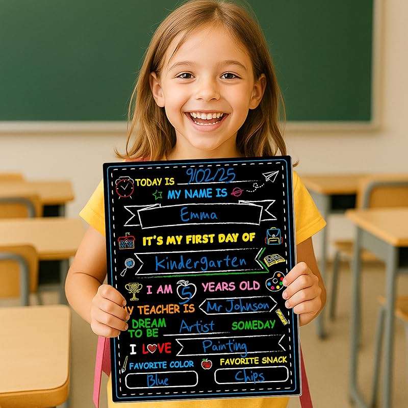 Melisheer First & Last Day of School Chalkboard, Personalized Paper Back to School Supplies, 14 X 11 in Erasable Double Sized First Day of School Board for Kids Son Daughter - Image 2