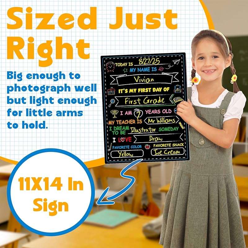 Melisheer First & Last Day of School Chalkboard, Personalized Paper Back to School Supplies, 14 X 11 in Erasable Double Sized First Day of School Board for Kids Son Daughter - Image 4