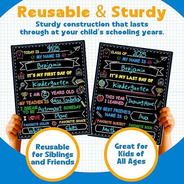 Melisheer First & Last Day of School Chalkboard, Personalized Paper Back to School Supplies, 14 X 11 in Erasable Double Sized First Day of School Board for Kids Son Daughter - Image 6