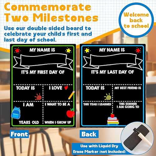 First Day of School Chalkboard, Reusable Back to School Sign, 14 x 11 in Beautiful Double Sized First Day of School Board, Paper Preschool Signs for Kids - Image 3