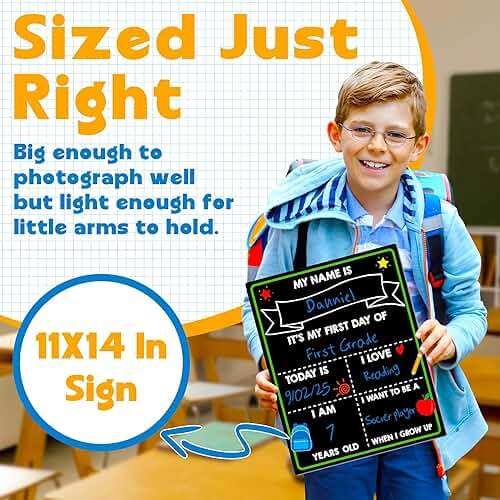 First Day of School Chalkboard, Reusable Back to School Sign, 14 x 11 in Beautiful Double Sized First Day of School Board, Paper Preschool Signs for Kids - Image 4
