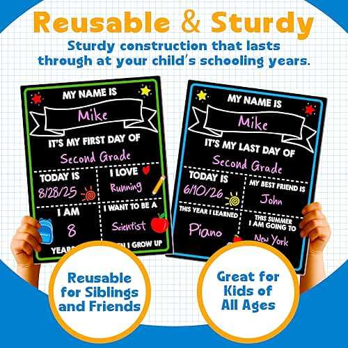 First Day of School Chalkboard, Reusable Back to School Sign, 14 x 11 in Beautiful Double Sized First Day of School Board, Paper Preschool Signs for Kids - Image 6