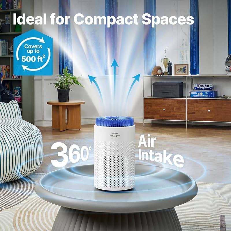 COWAY Air Purifier for Bedroom up to 500 ft², HEPA and Deodorization Filter for Smoke, Allergies, Pet Dander, AQI Monitor, Auto Mode, Filter Indicator, Night Light, 2yr Warranty, Airmega 50 White - Image 3