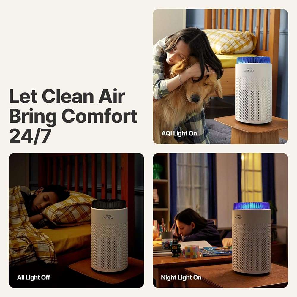 COWAY Air Purifier for Bedroom up to 500 ft², HEPA and Deodorization Filter for Smoke, Allergies, Pet Dander, AQI Monitor, Auto Mode, Filter Indicator, Night Light, 2yr Warranty, Airmega 50 White - Image 6